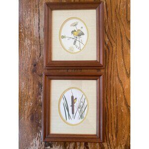 Ray Harm Framed Bird Prints Set Of 2 Yellow Songbirds Oval Matted Art 9"x8"